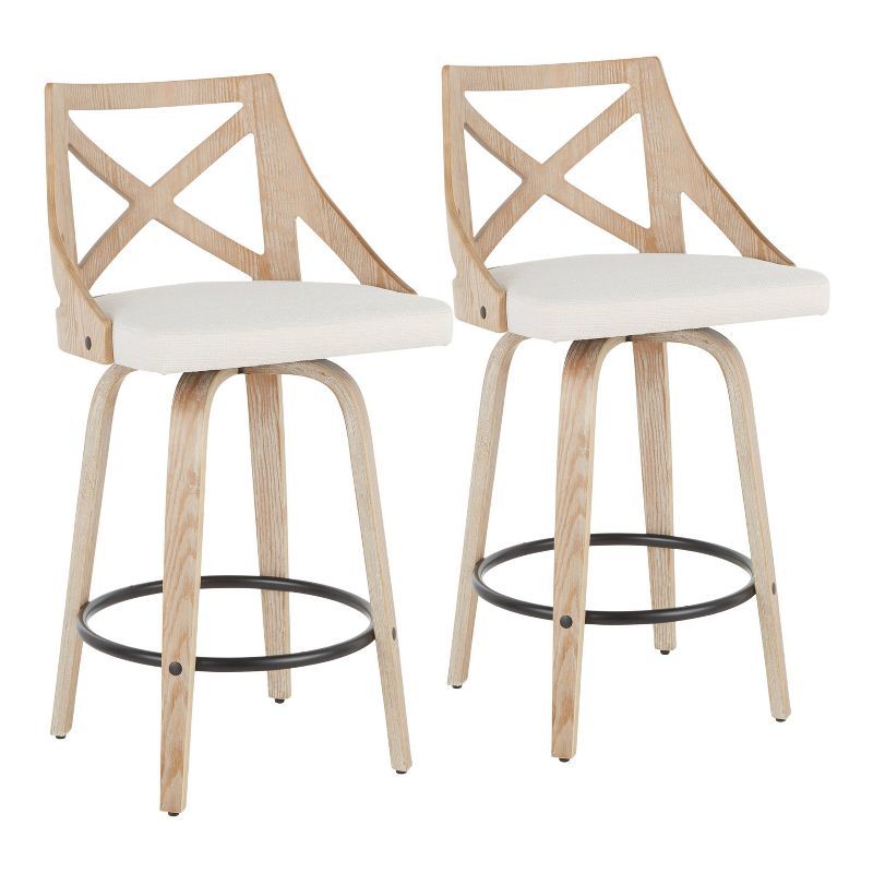 Set of 2 Charlotte Swivel Counter Stools in Cream and White Wash