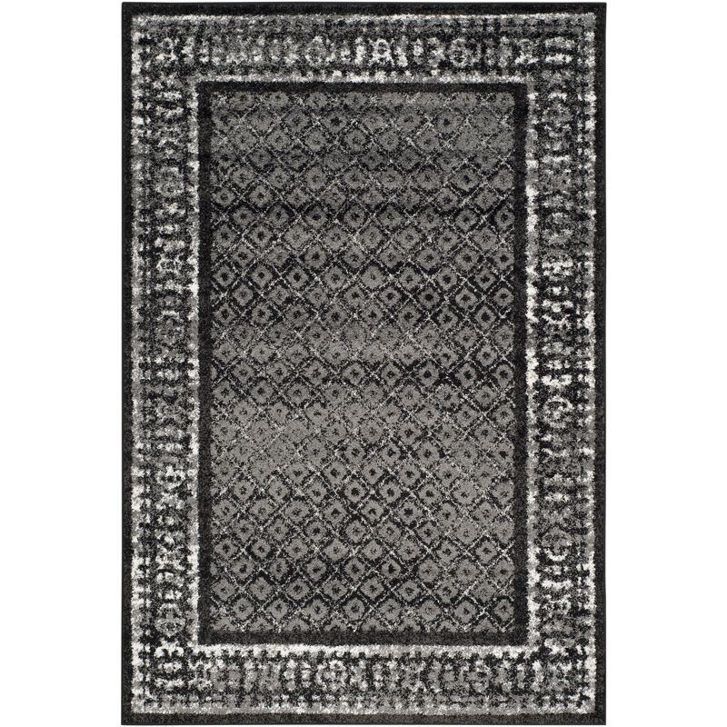 Black and Silver Geometric Synthetic Rectangular Rug, 2' x 8'