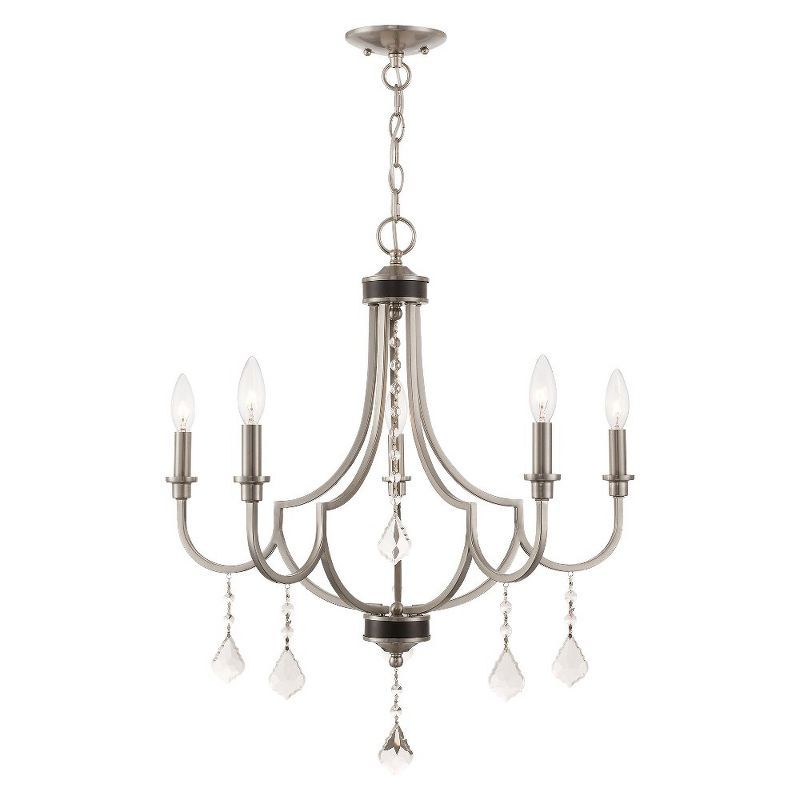 Elegant Mini 5-Light Chandelier with Clear Crystals and Brushed Nickel Finish