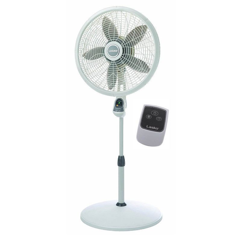 Lasko 18-Inch White Adjustable Oscillating Pedestal Fan with Remote