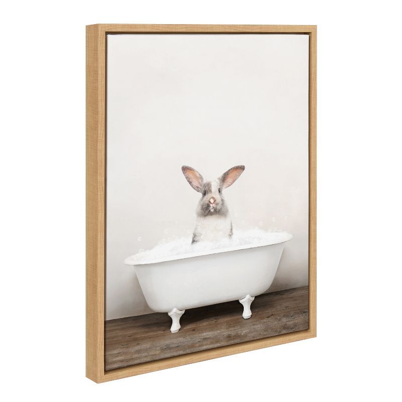 18" x 24" Natural Wood Framed Bunny in Bath Canvas Art