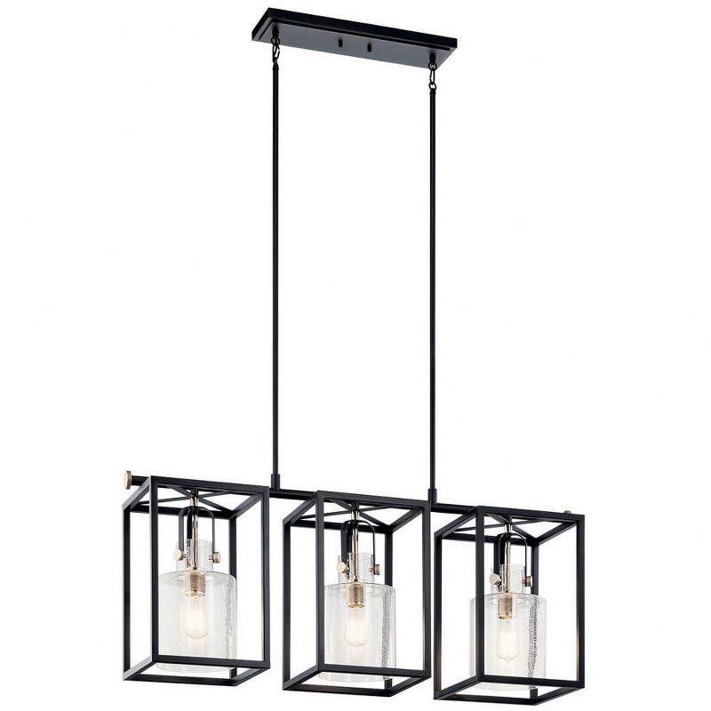 Polished Nickel 3-Light Linear Chandelier with Clear Seeded Glass