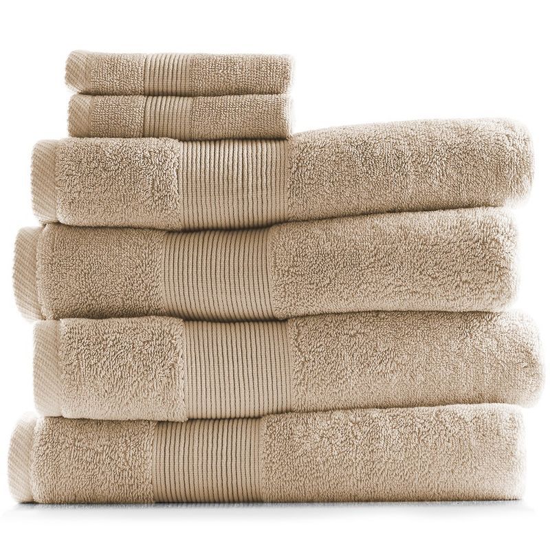 Beige Cotton 6-Piece Bath and Washcloth Towel Set