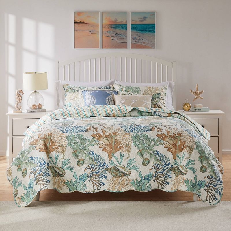 Atlantis Jade Coastal Sea Coral Full/Queen Quilt Set