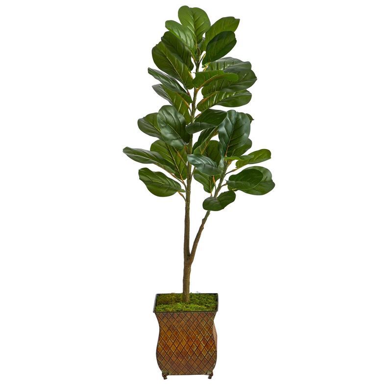 Lush Green 50" Fiddle Leaf Fig in Sleek Metal Planter