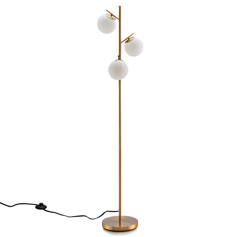 Golden 3-Globe Floor Lamp with Glass Shades and Foot Switch