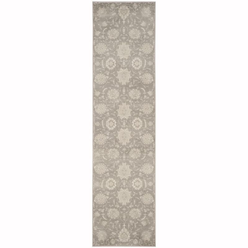 Grey and Ivory Floral Reversible Runner Rug