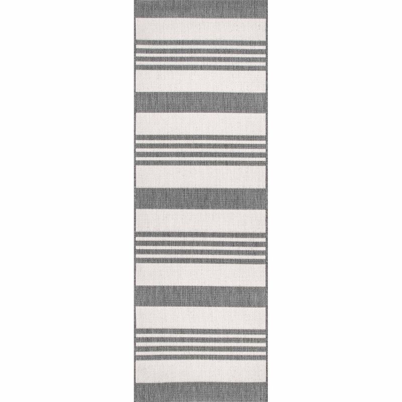 Beige Stripe Easy-Care Synthetic 2' x 8' Runner Rug