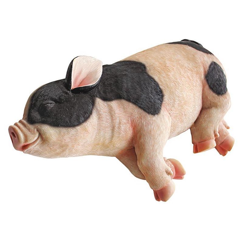 Hand-Painted Black and Beige Resin Sleeping Pig Statue