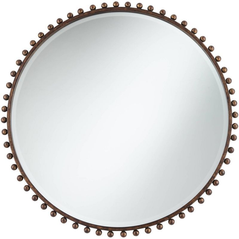 Vidalla 32" Round Beaded Dark Bronze Wall Mirror