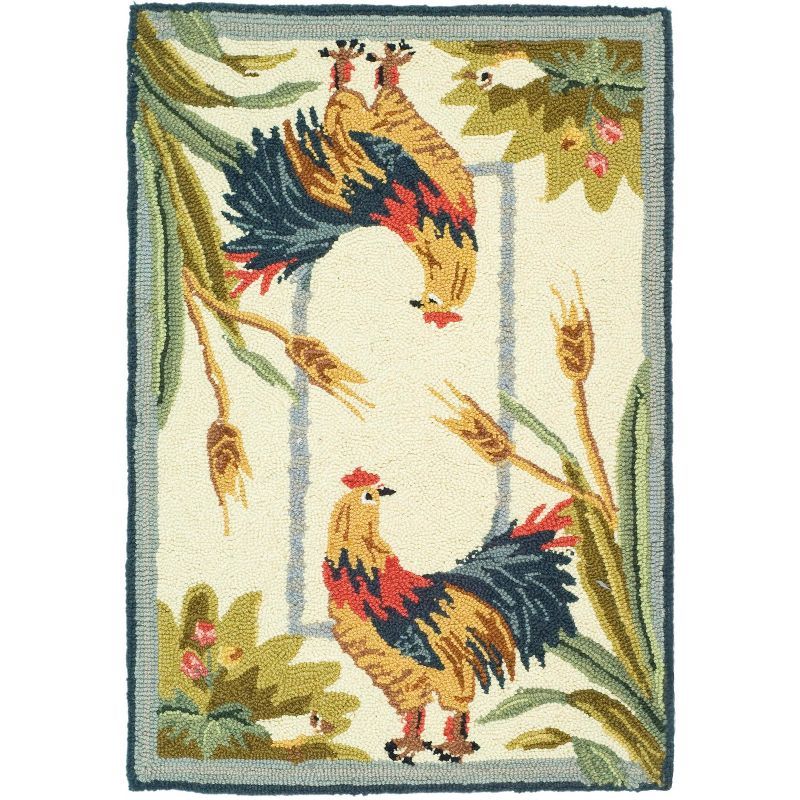 Ivory Hand-Hooked Wool Rooster Accent Rug