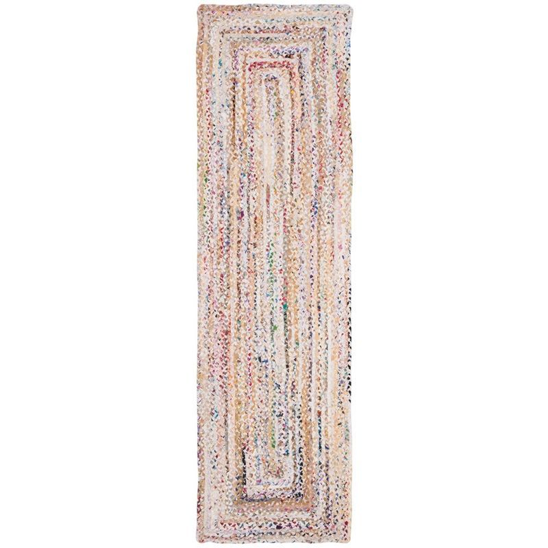 Handmade Ivory and Multicolor Braided Wool and Cotton Runner Rug