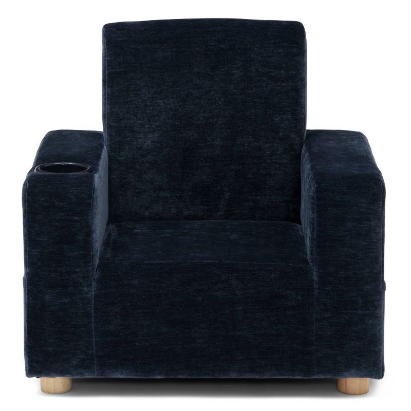 Navy Velour Upholstered Kids Chair with Cup Holder