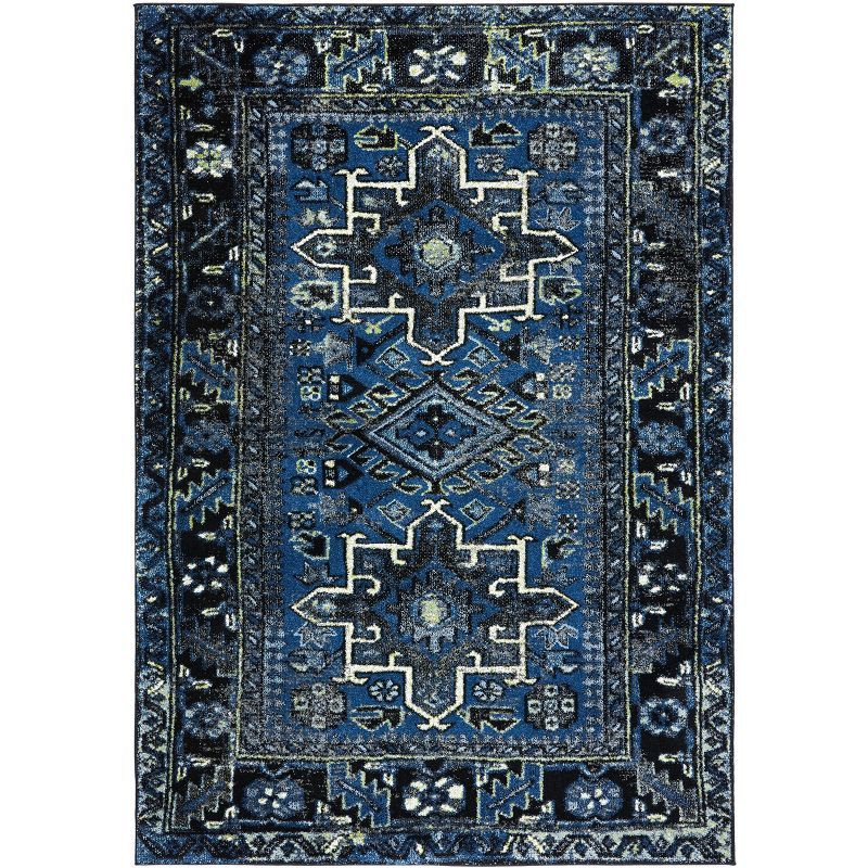 Vintage Blue and Grey Synthetic Persian Area Rug, 4' x 6'