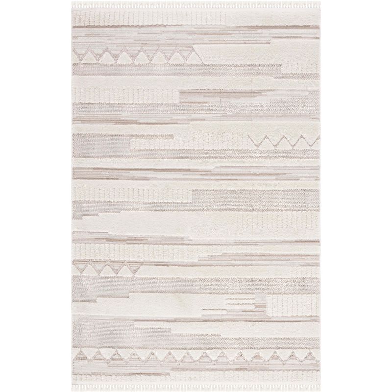 Bohemian Ivory Geometric Tassel Rug - 5'3" x 7'6"