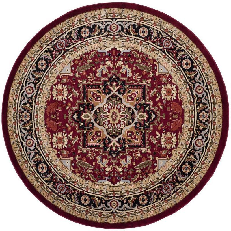 Lyndhurst Red and Black Round Floral Synthetic Rug