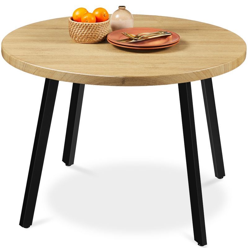 35.5'' Natural Wood Round Dining Table with Black Steel Legs