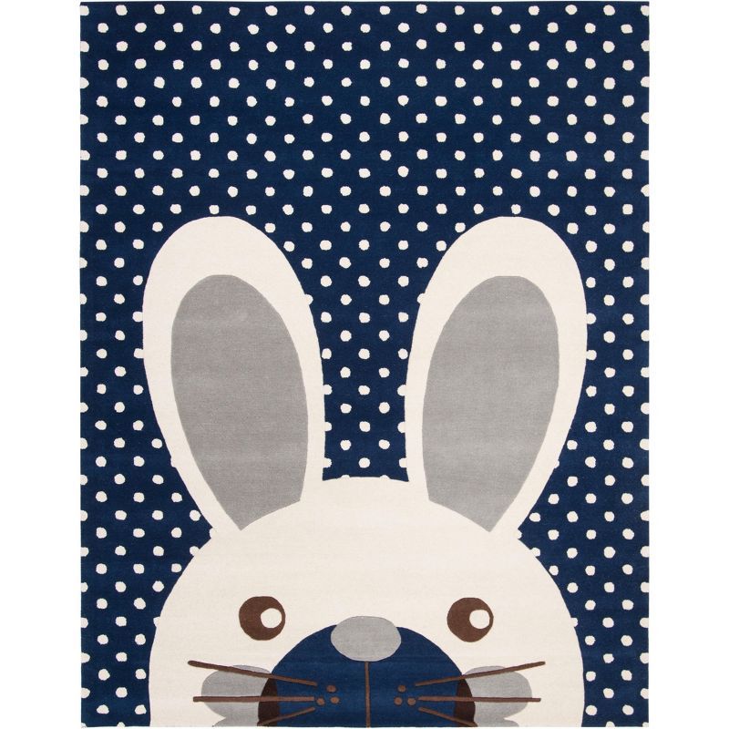 Navy and Ivory Bunny Hand-Tufted Wool Kids Rug 8' x 10'