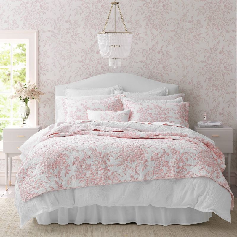 Pink Reversible Cotton Full Quilt Set with Shams