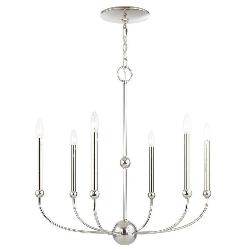 Mid-Century Modern Polished Nickel 6-Light Chandelier