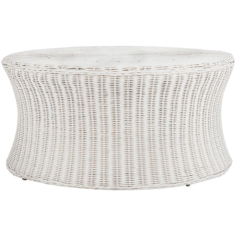 White Woven Rattan Round Cocktail Table