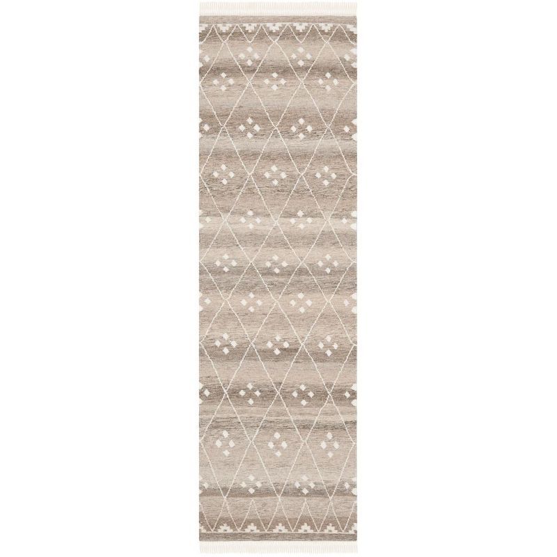 Natural Ivory Wool and Viscose Handwoven Runner Rug