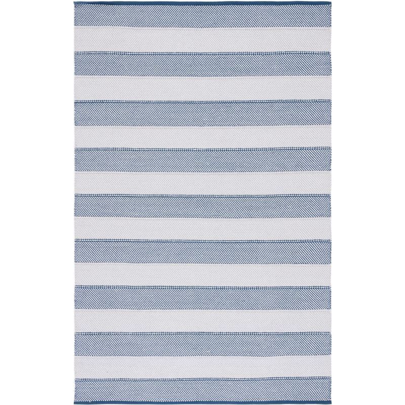 Gray and Blue Striped Flat Weave Wool Cotton Area Rug