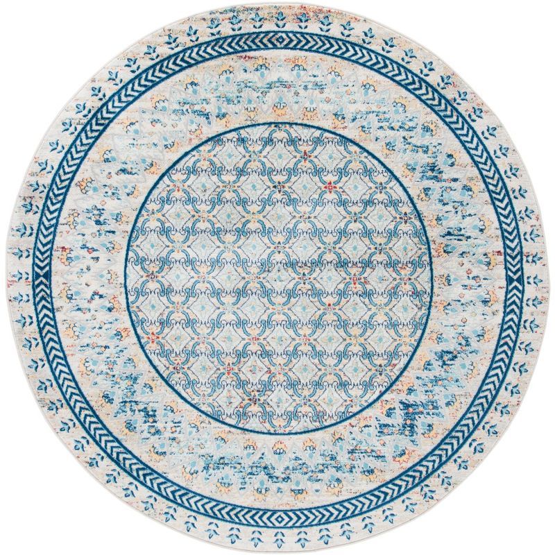 Brentwood Blue and Yellow Round Synthetic Area Rug