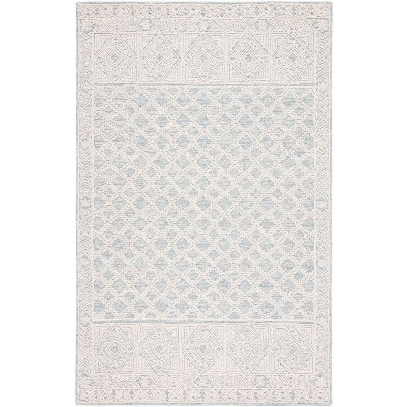 Abstract Harmony 47" Square Hand-Tufted Wool Area Rug in Blue