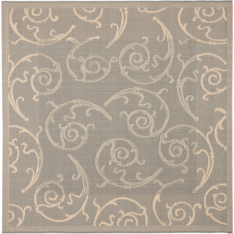 Grey and Natural Square Synthetic Indoor/Outdoor Area Rug