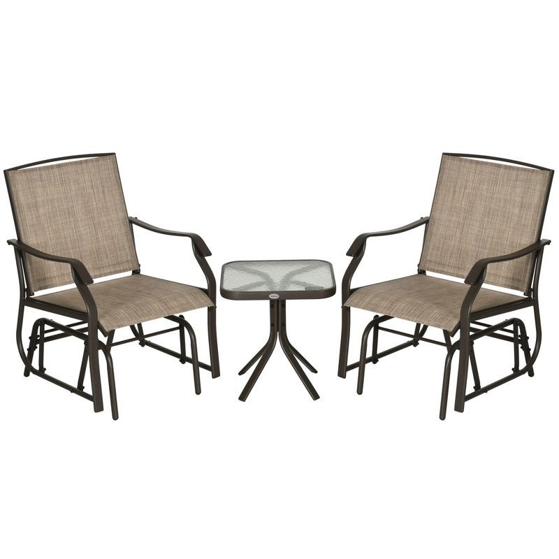 Brown 3-Piece Outdoor Glider Chair Set with Glass Table