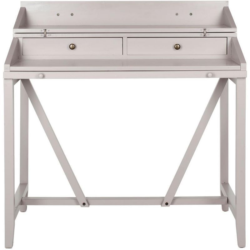 Transitional Wyatt 40" Writing Desk with Hutch and Drawers in Quartz Grey