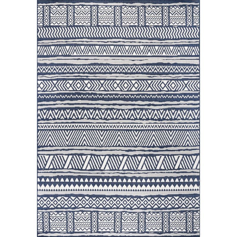 Navy Stripe Synthetic Washable Rectangular Area Rug