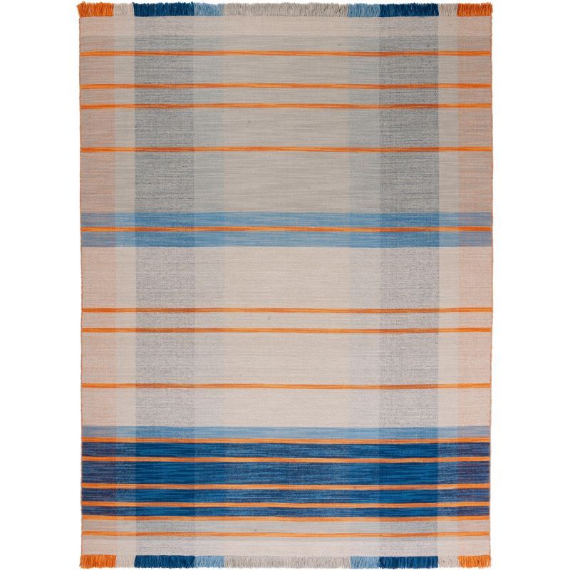 Coastal Charm Hand-Woven Blue Stripe Wool Area Rug