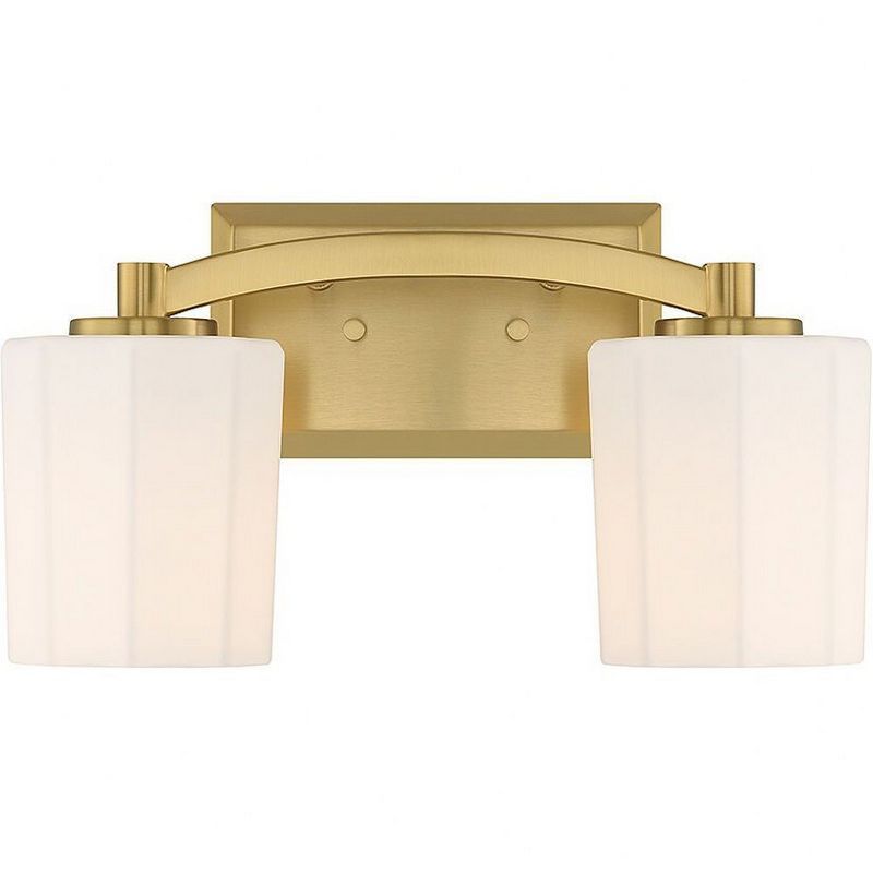 Whitney Warm Brass 2-Light Vanity with Fluted Glass Shades