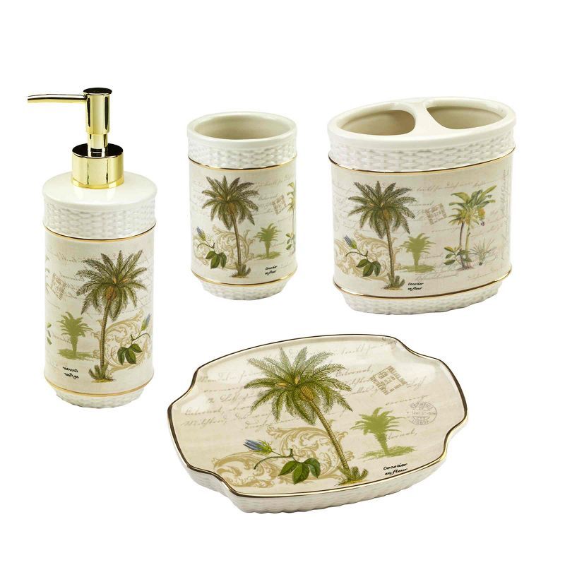 Ivory Ceramic Palm Tree 4-Piece Bath Accessory Set