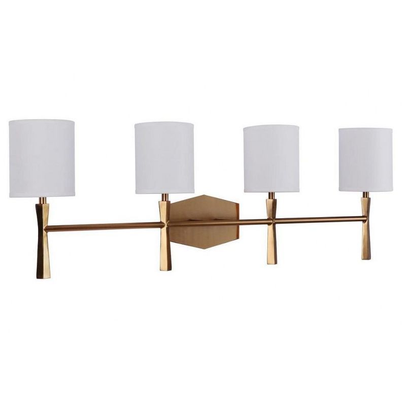 Satin Brass 4-Light Vanity with White Linen Shades