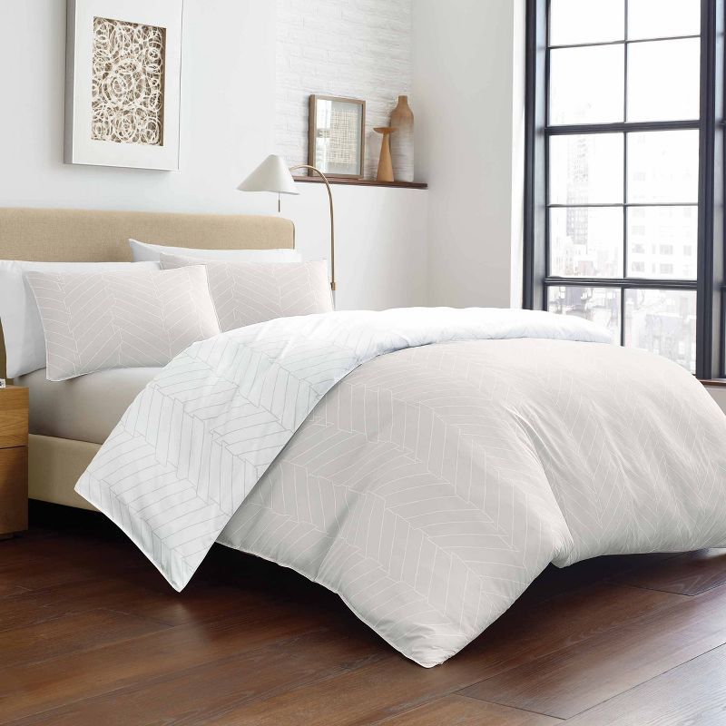 Demi Beige and White Microfiber Twin Duvet Cover Set