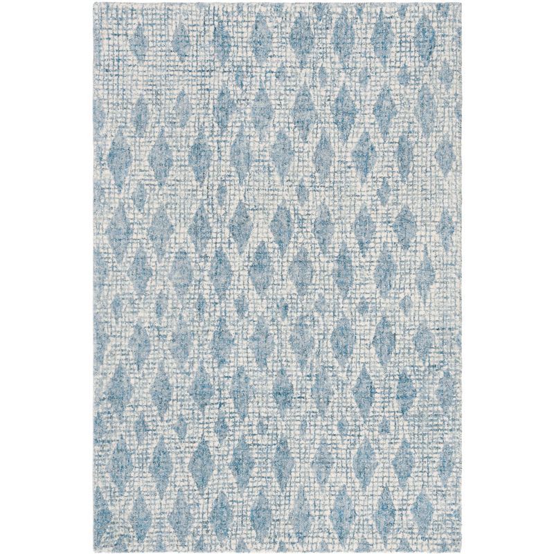 Ivory and Blue Handmade Tufted Wool Abstract Area Rug, 3' x 5'