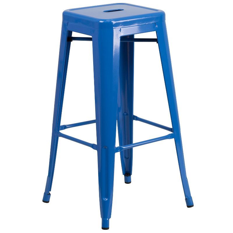 30" High Backless Blue Metal Stackable Barstool