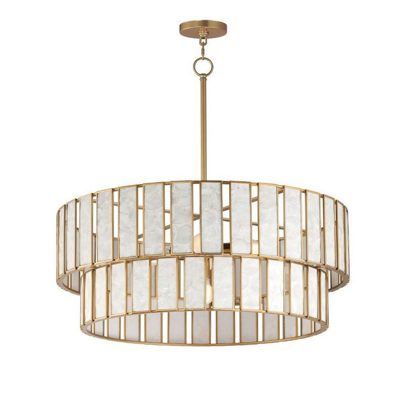 Capiz and Brass Drum 6-Light Chandelier