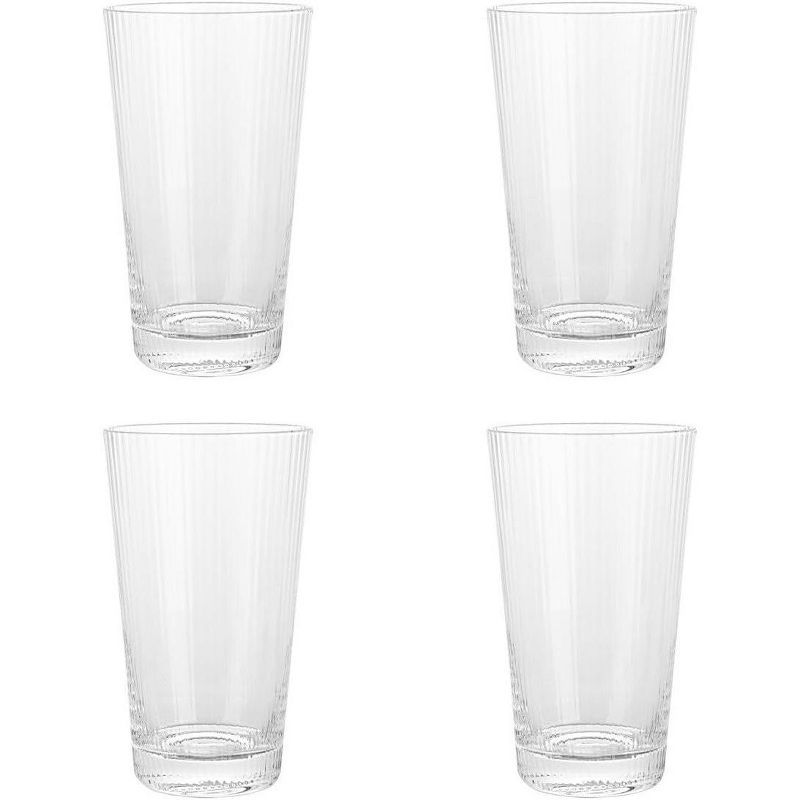 Elle Decor Ribbed Clear Glass Highball Tumblers, Set of 4, 16oz