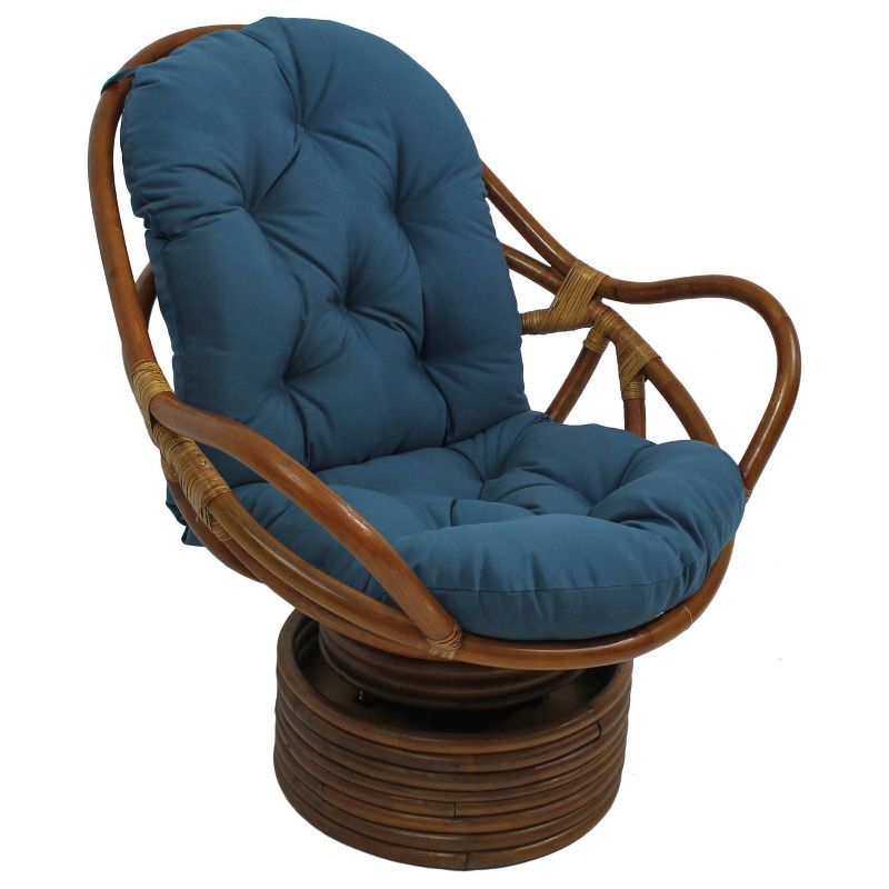 Walnut Rattan Swivel Rocker with Indigo Twill Cushion