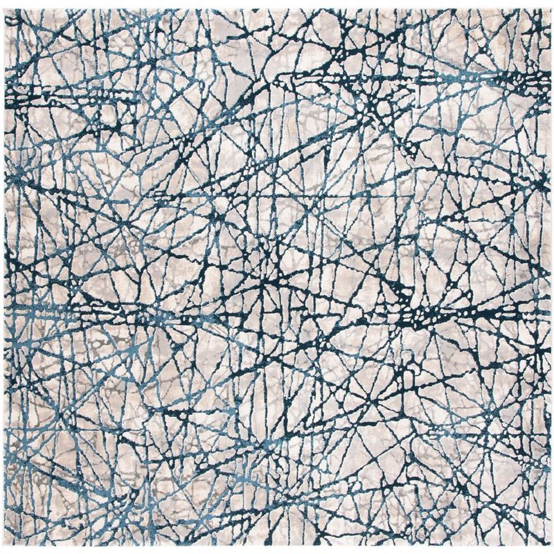 Ivory Abstract Square Synthetic Easy-Care Area Rug