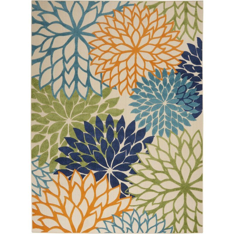 Aloha Floral Blue and White XXL Flat-Woven Outdoor Rug