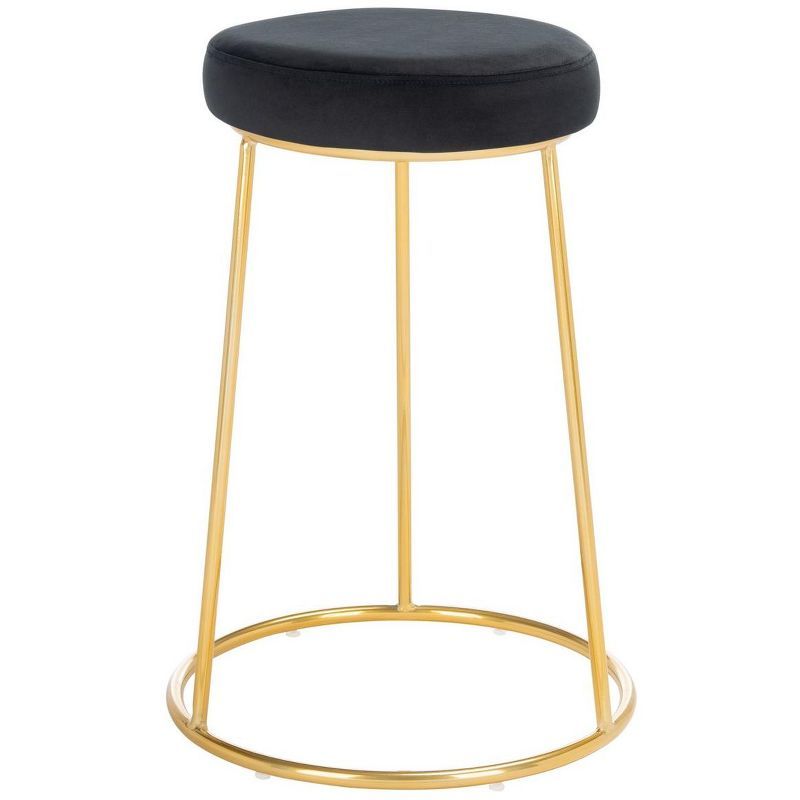 Kellie Black Velvet and Gold Metal Round Counter Stool