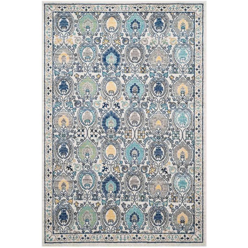 Ivory and Grey High Pile Synthetic Area Rug