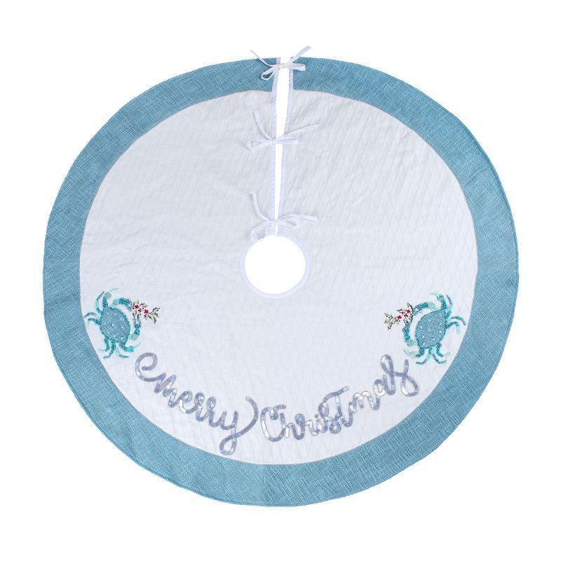 52" White and Blue Embroidered Coastal Tree Skirt