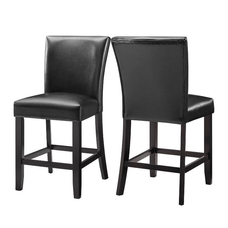 Elegant Ebony and Black Leather 26" Counter Stools - Set of 2