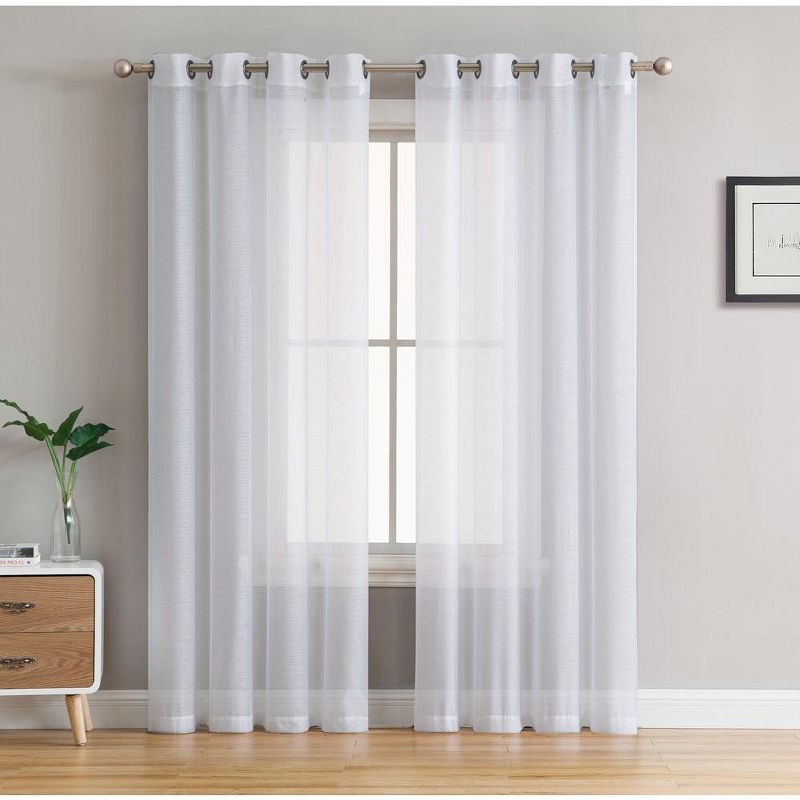 White Sheer Polyester Grommet Window Panels, 90" Length
